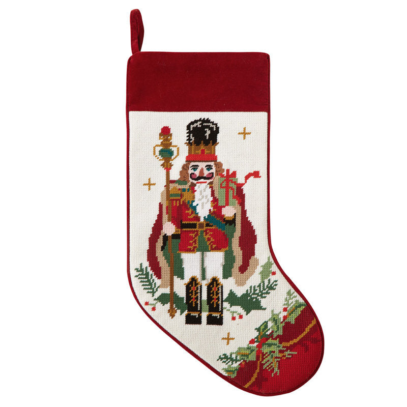 Nutcracker Embroidered Needlepoint Stocking
