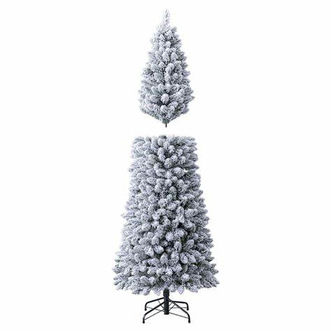 7-ft Flocked Greensboro Pencil Pre-lit Artificial Christmas Tree with Color Changing LED Lights | USA Decoration®