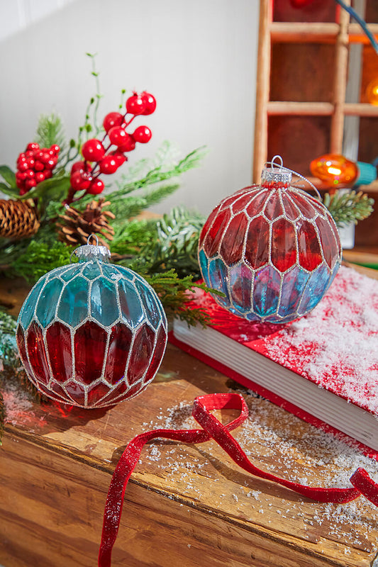 4.5 Inch Two Toned Ball Glass Ornament for Holiday Decor