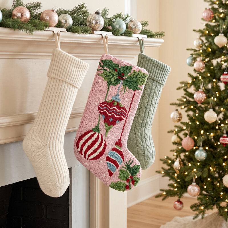 Ornament Wool Hook Holiday Stocking by The Pillow Shoppe