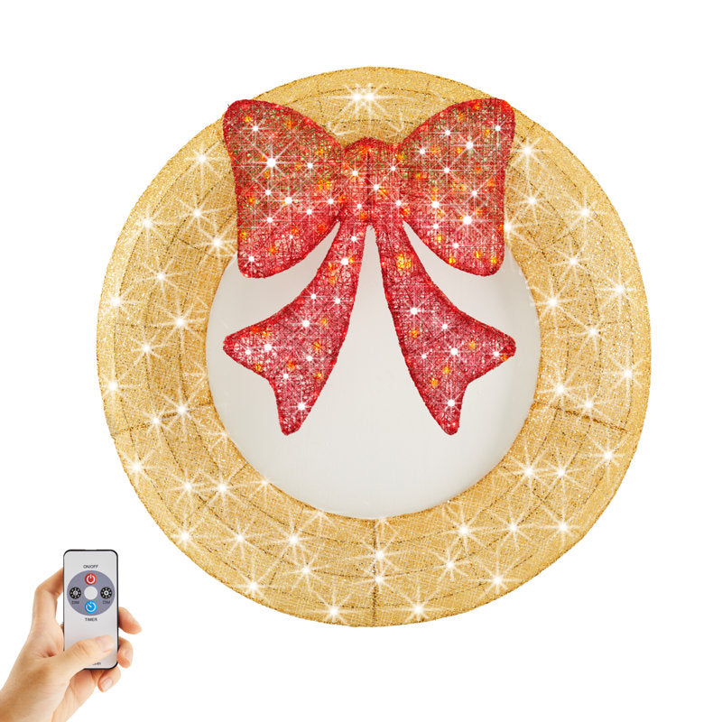 Outdoor/Indoor Christmas Holiday LED Wreath Lights With Bow