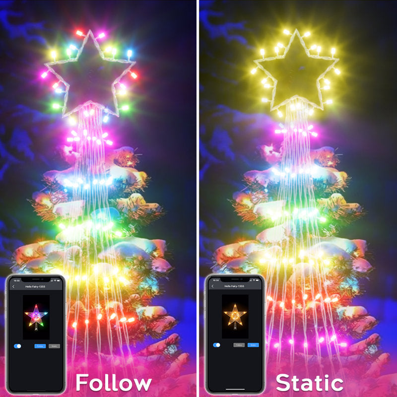 Outdoor Christmas Smart Star Waterfall Lights 16.5 Ft 245 Led Tree String Light Gift App Control Rgb Color Changing Music Timer For Decor For Xmas Wedding Yard Porch Holiday Decoratio