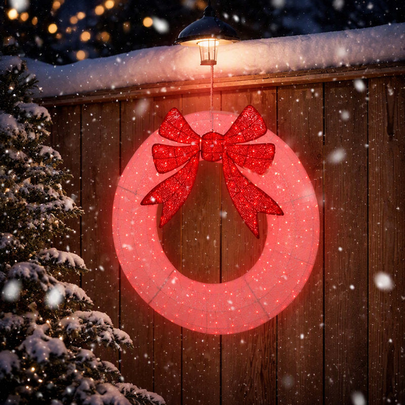 Outsunny 60 Inch LED Christmas Wreath Decoration, Dual Color Lights, 44 Lighting Modes, Daily Timer & Remote, Metal Frame, Indoor Outdoor Decor for Front Door & Window