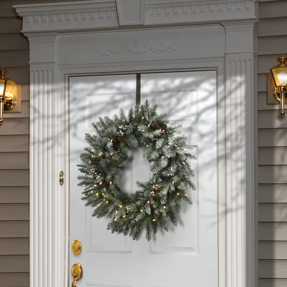 30 in Pre-Lit Snowy Morgan Spruce Wreath with Twinkly Smart LED Lights | USA Decoration®