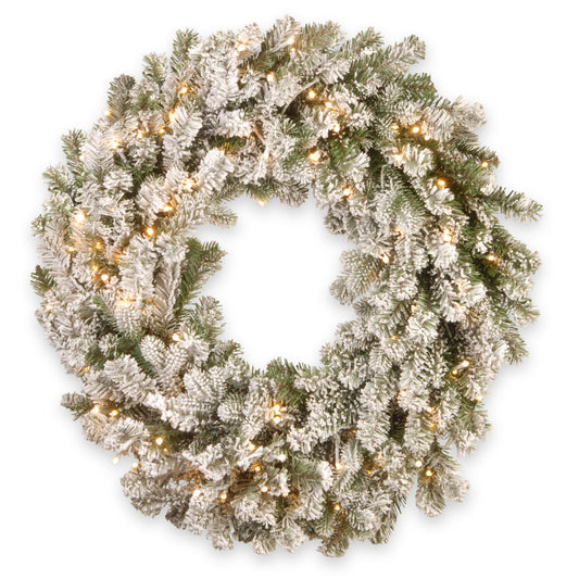 30 Inch Pre Lit Snowy Sheffield Spruce Wreath Twinkly LED Lights | USA Decoration®