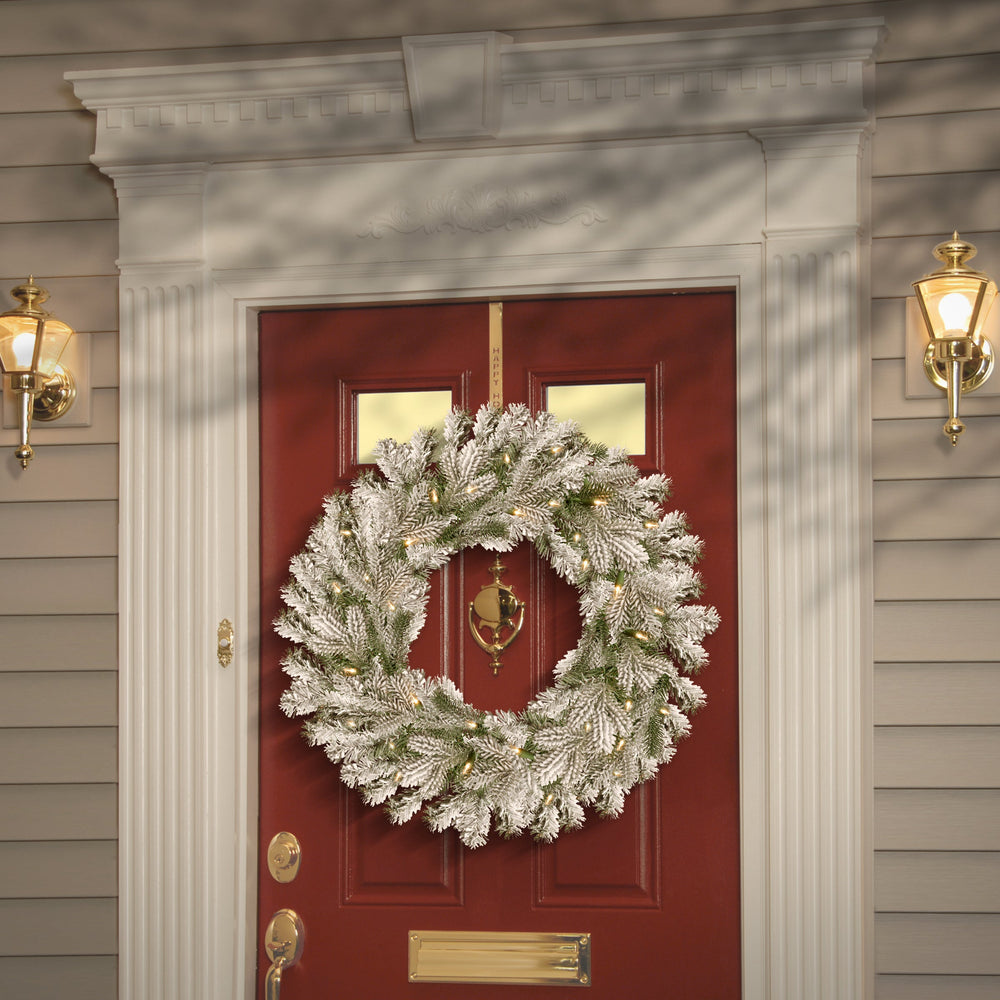 30 Inch Pre Lit Snowy Sheffield Spruce Wreath Twinkly LED Lights | USA Decoration®