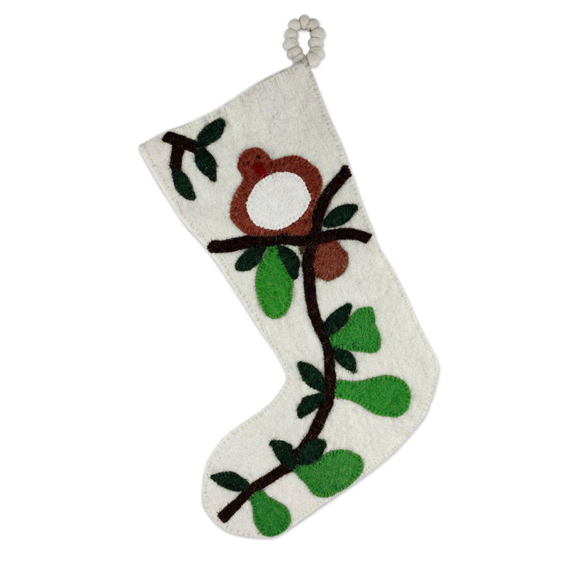 Partridge in a Pear Tree Wool Christmas Stocking