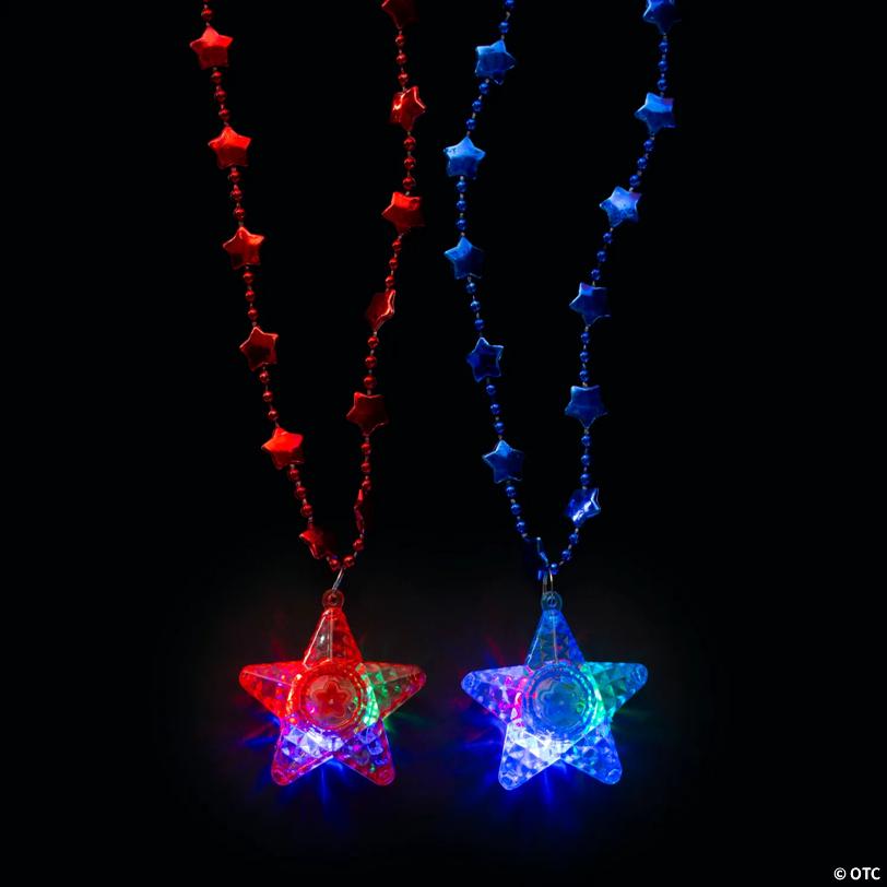 Patriotic Flashing Star Charm Light Up Necklaces - 12 Pc.