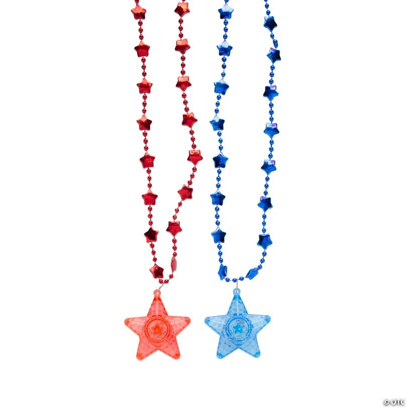 Patriotic Flashing Star Charm Light Up Necklaces - 12 Pc.