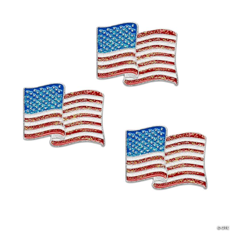 Patriotic Glitter Flag Pins - 12 Pc.