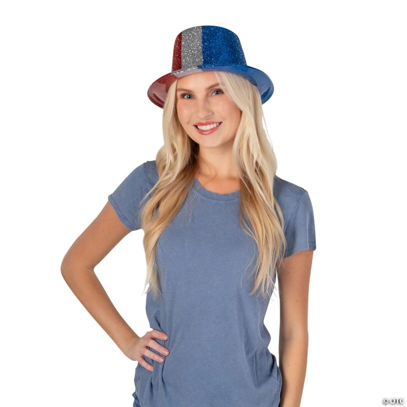 Patriotic Glitter Top Hats - 12 Pc.