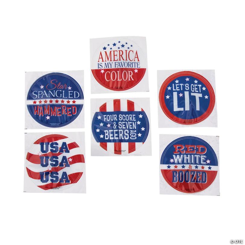 Patriotic Light-Up Badges with Adult Sayings - 12 Pc.