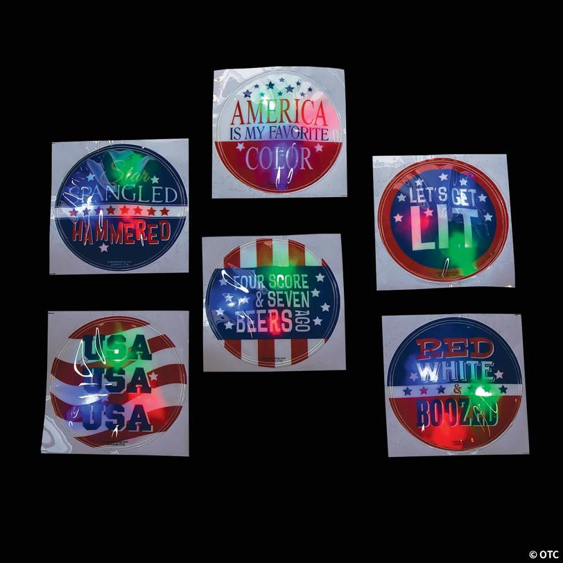 Patriotic Light-Up Badges with Adult Sayings - 12 Pc.