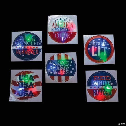 Patriotic Light-Up Badges with Adult Sayings - 12 Pc.