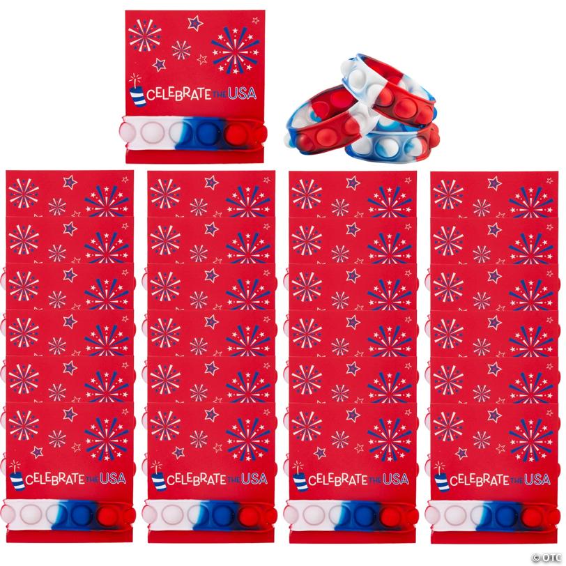 Patriotic Lotsa Pops Pop Fidget Toy Bracelets with Celebrate the USA Card for 12