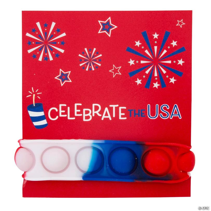 Patriotic Lotsa Pops Pop Fidget Toy Bracelets with Celebrate the USA Card for 12
