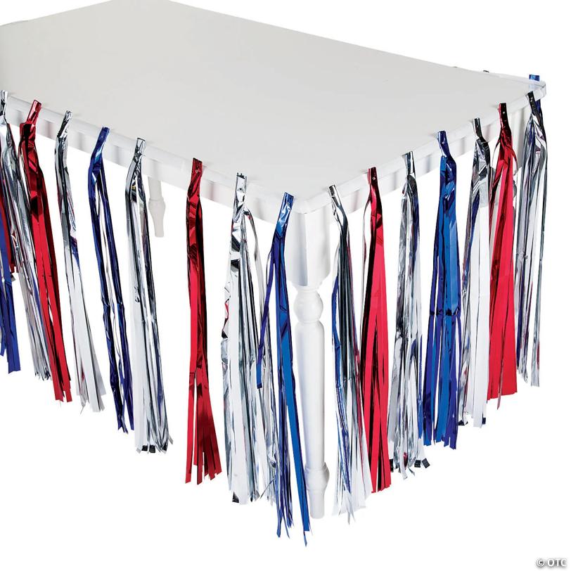 Patriotic Metallic Fringe Plastic Table Skirt