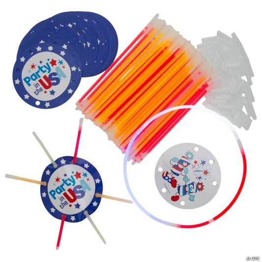 Patriotic Red, White & Blue Glow Necklace Handouts with Card for 24