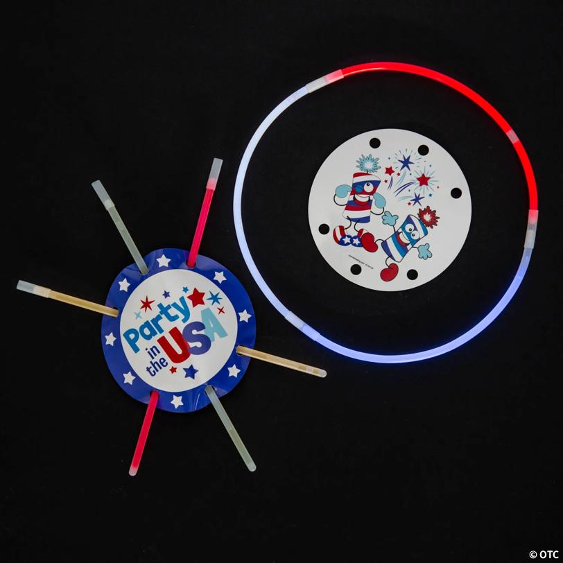 Patriotic Red, White & Blue Glow Necklace Handouts with Card for 24