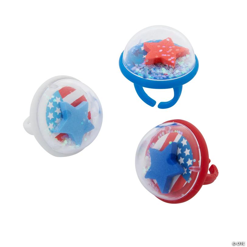 Patriotic Snow Globe Rings - 12 Pc.
