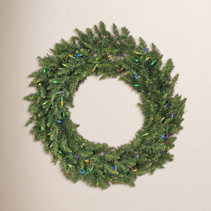 Farmhouse Artificial Christmas Wreath displayed on a front door