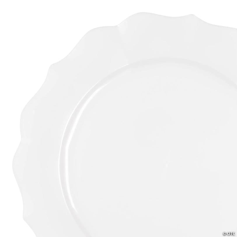 Pearl White Round Lotus Plastic Dinner Plates (10.25") - (60 Plates) | USA Decoration®