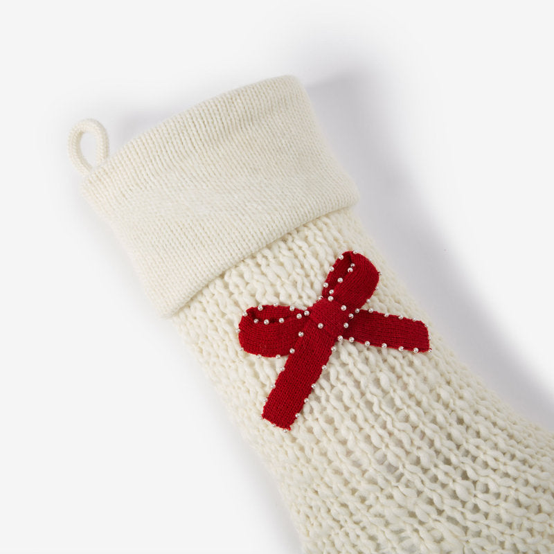 Personalization Mall Knit Noel Bow Christmas Stocking - Red