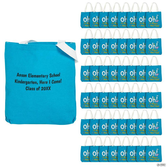Personalized Bulk 48 Pc. Mini Dr. Seuss™ Oh! The Places You'll Go Canvas Tote Bags