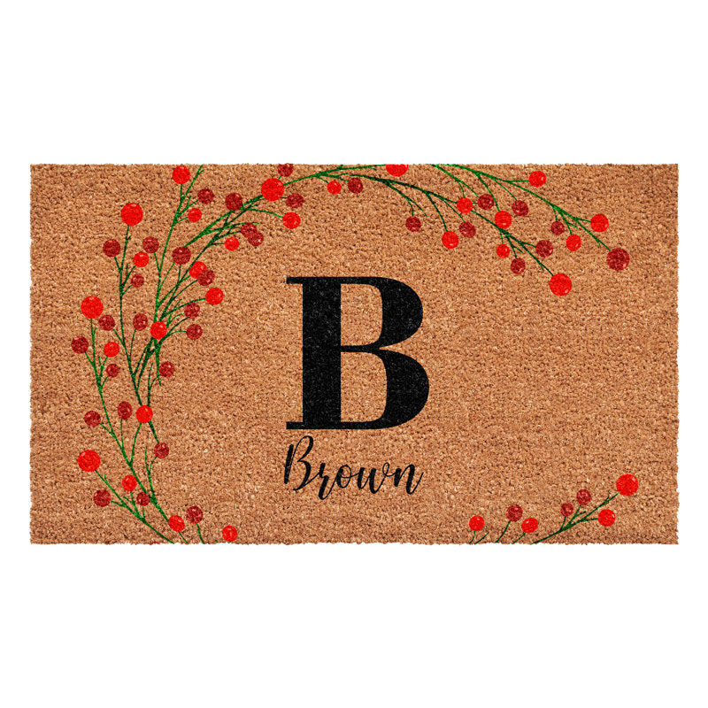 Personalized Christmas Berries Doormat, Letter B