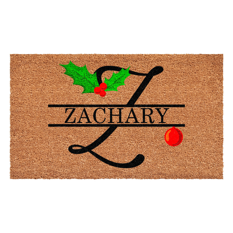 Personalized Christmas Holly Doormat, Letter Z