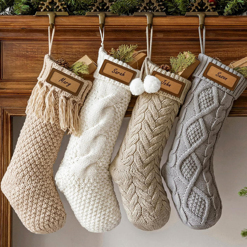 Personalized Knitted Christmas Stockings: 4 Pack 18 Inch Cable Knit Christmas Stockings, Cozy Hanging Xmas Stockings Boho Farmhouse Decorations For Family Holiday DÃ©cor
