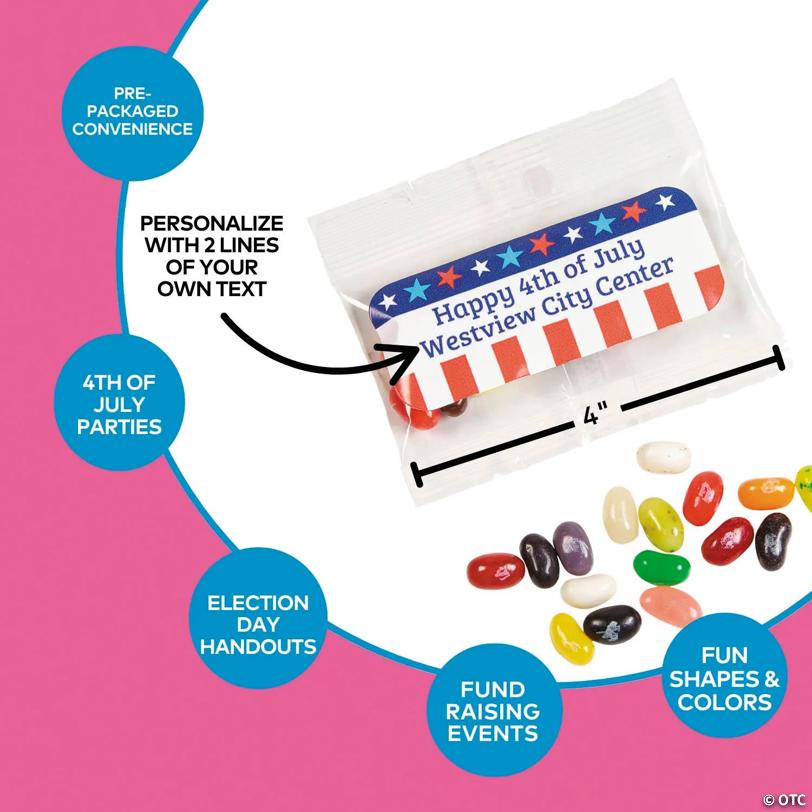 Personalized Patriotic Jelly Belly Clear Fun Packs - 24 Pc.