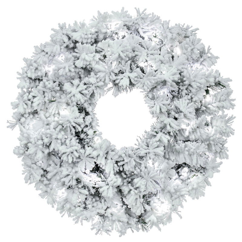 Pre-Lit Artificial Christmas Wreath hung on a wooden door