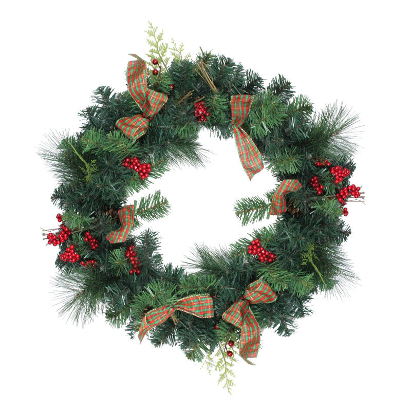24" unlit pine Christmas wreath with pinecones and berries