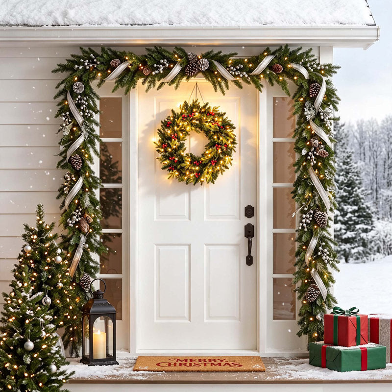 24" pre-lit Christmas wreath with pinecones and berries