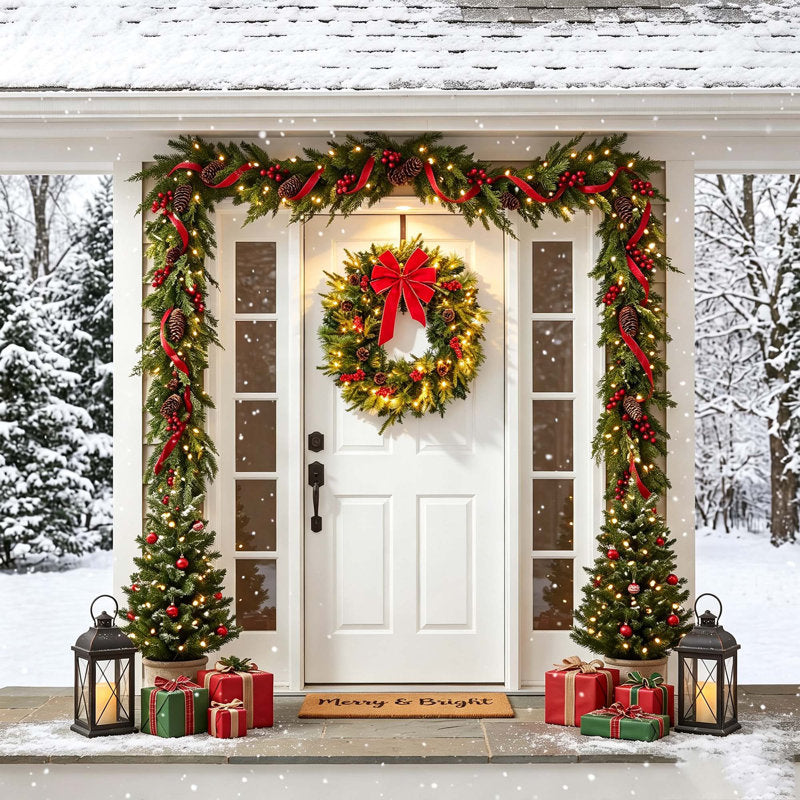 24" pre-lit Christmas wreath with pinecones and berries