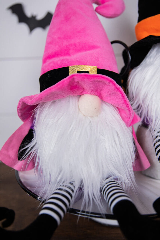 22" Plush Witch Gnome in Pink for Halloween Decor