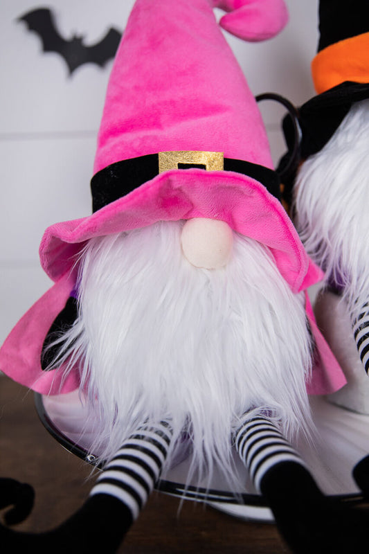 22" Plush Witch Gnome in Pink for Halloween Decor