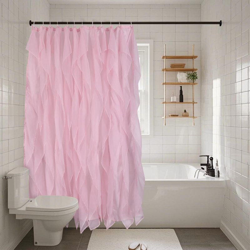 Pink Ruffle Shower Curtains For Bathroom Farmhouse Sheer Shower Curtain, 72 X 72 Inches