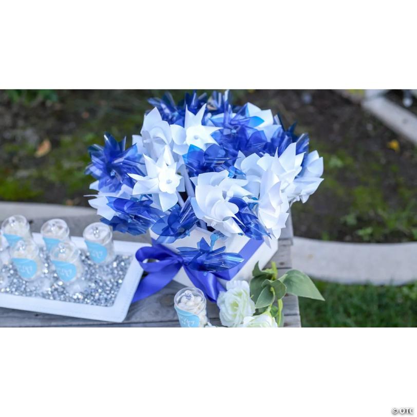 4 1/2" Blue Plastic Pinwheels with Blue Plastic Sticks - 36 Pc.