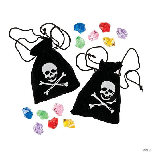 Pirate Drawstring Bags with Jewels - 12 Pc.