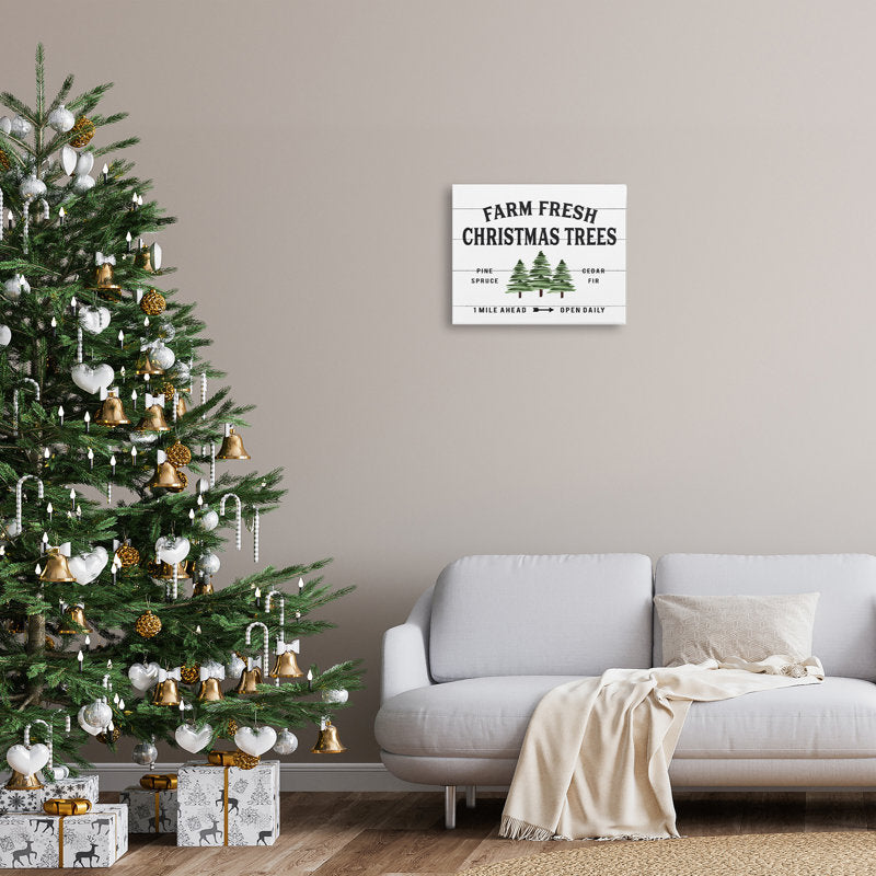 Planked Look Holiday Farm Fresh Christmas Trees Spruce and Fir - Graphic Art Print on Canvas
