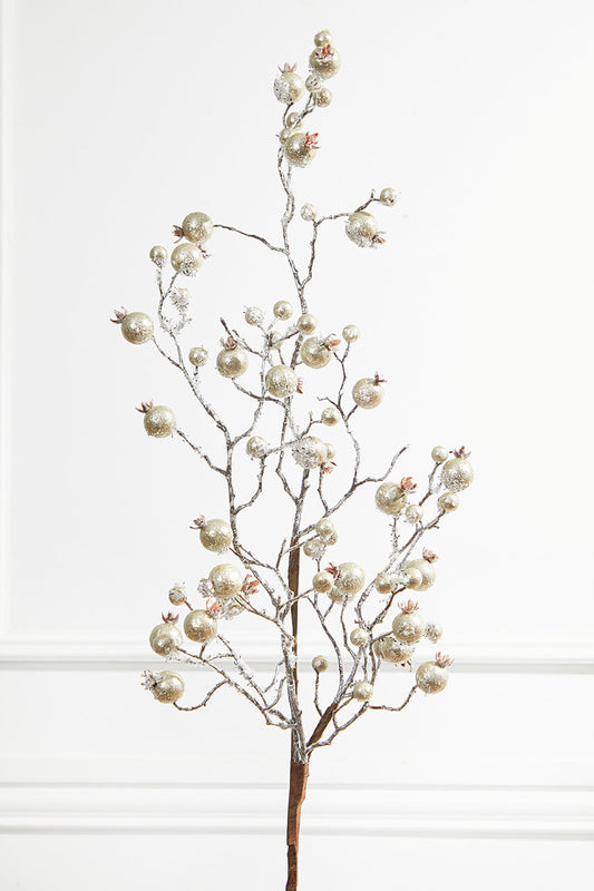 38? Platinum Gilded Frosted Crabapple Christmas Spray Elegant Holiday Branch Accent