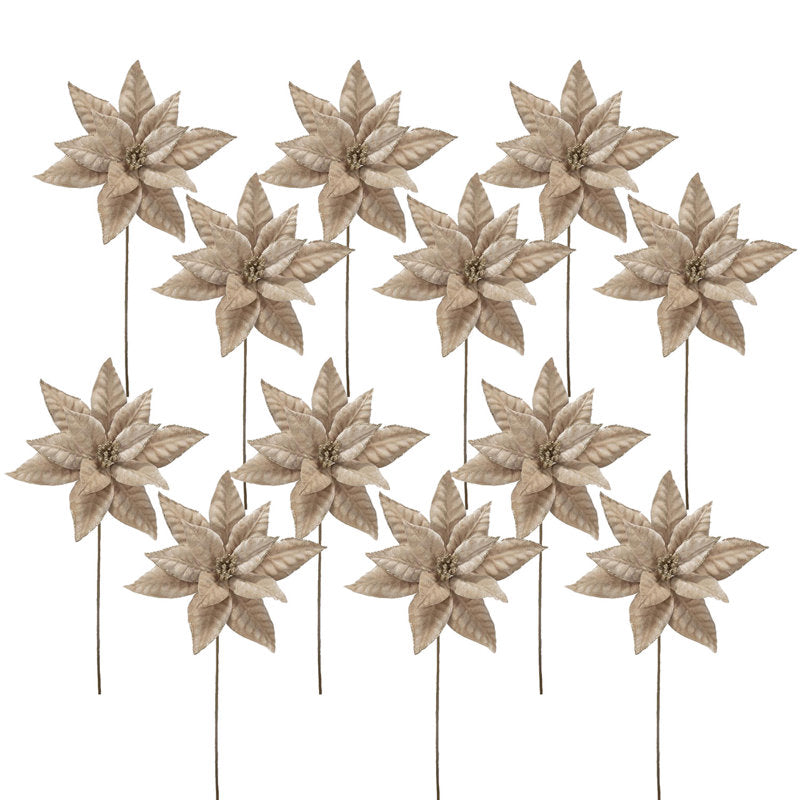 Set of twelve champagne artificial poinsettia stems
