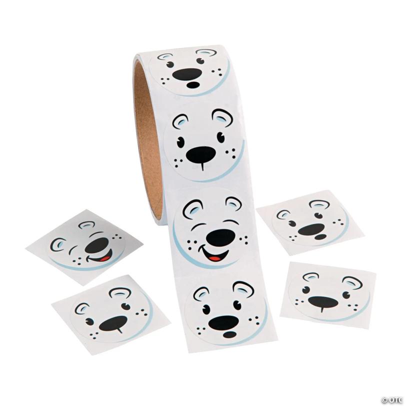 Polar Bear Face Sticker Roll - 100 Pc. | USA Decoration®