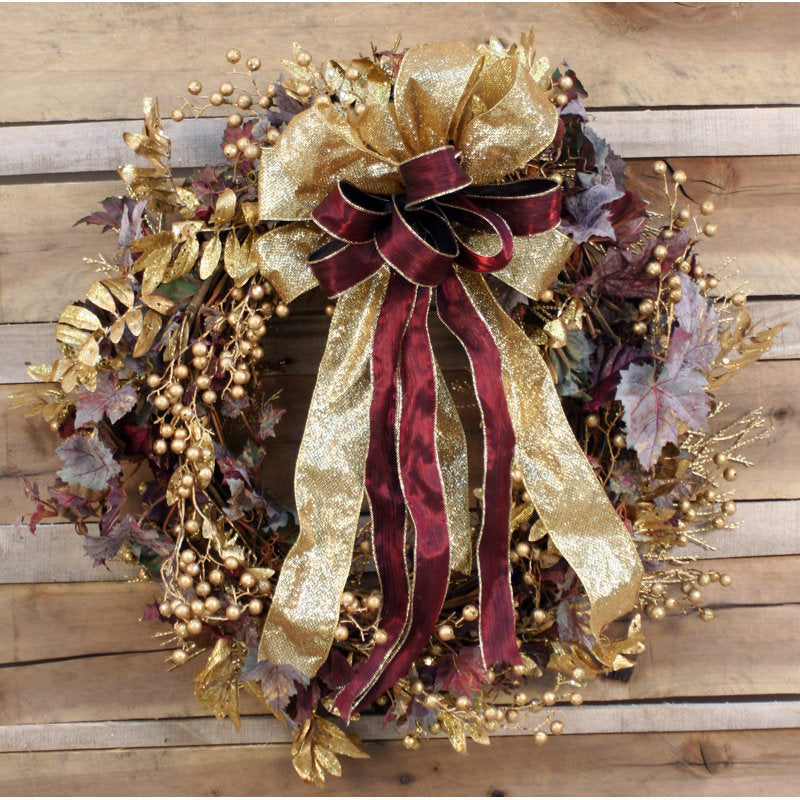 27" Christmas Wreath hung on a wooden door