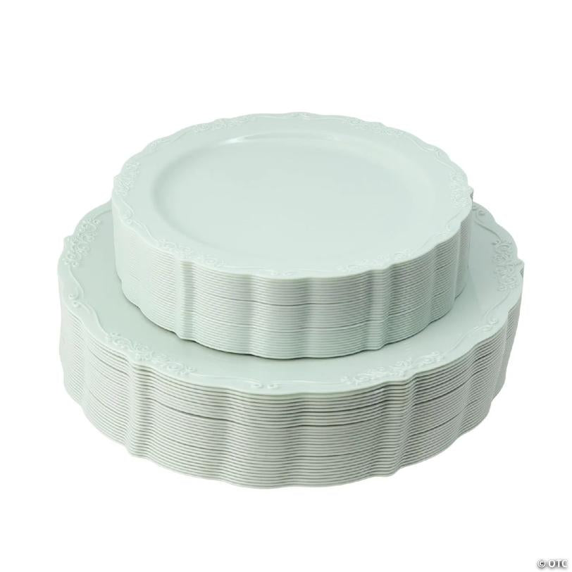 Posh Setting 60 Piece Green Round Plastic Dinnerware Value Set - Casual | USA Decoration®