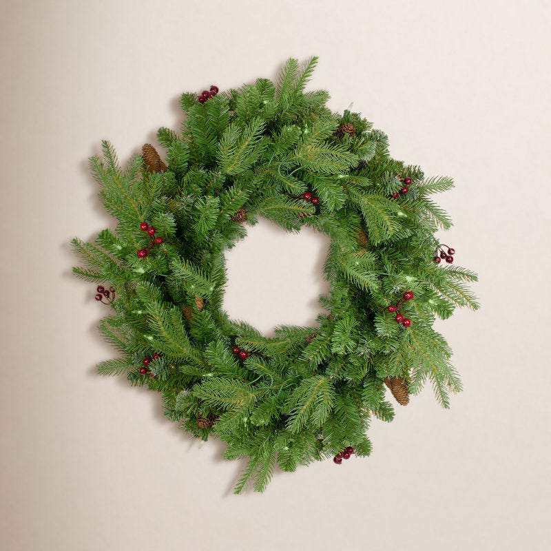 Pre-Lit Mixed Winter Berry Pine Artificial Christmas Wreath - 24-Inch Clear Lights