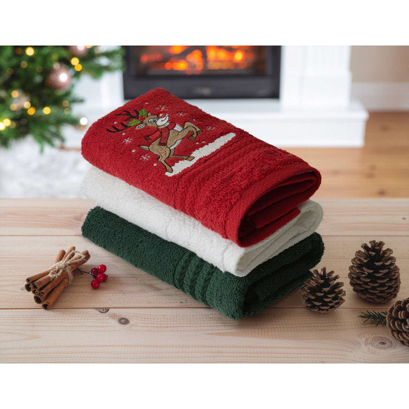 Premium 100% Cotton Christmas Wash Towel Set (3 Pieces), 11.8 x 19.7 inches | 500 gsm, Machine Washable at 104Â°F | Festive Green, Red & White Colors, Perfect for Holiday Decor & Gift Giving