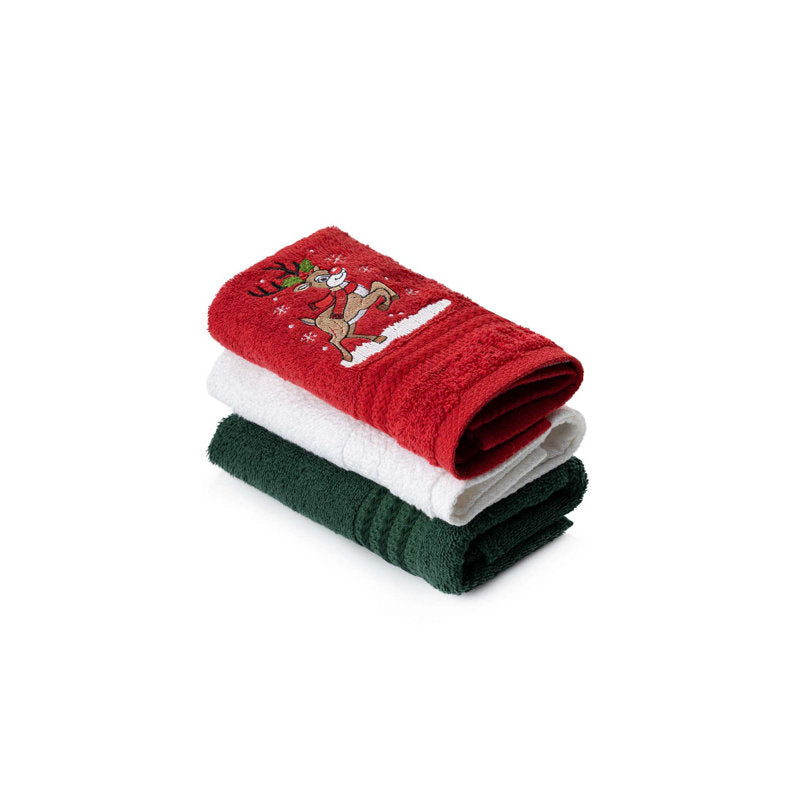 Premium 100% Cotton Christmas Wash Towel Set (3 Pieces), 11.8 x 19.7 inches | 500 gsm, Machine Washable at 104Â°F | Festive Green, Red & White Colors, Perfect for Holiday Decor & Gift Giving